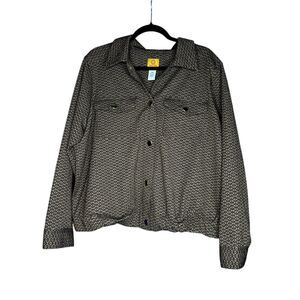 Ruby Rd Women's Gold Shimmer Cinched Hem Geometric Holiday Shirt Jacket - 16W